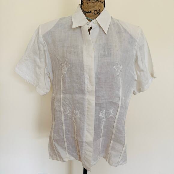 Cleopatra White Linen Embroidered Ivy Cropped Pants & Tank Top & Blause Size XL - Picture 15 of 16